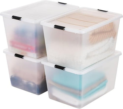 IRIS USA 4-Pack High-Capacity Clip Storage Boxes - 55 Quart Latching Lids for Home & Office Organization