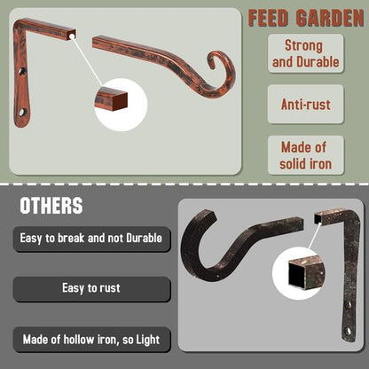 Feed Garden 10-Inch Decorative Hanging Plant Brackets - 2 Pack for Outdoor Use | Antique Bronze Finish
