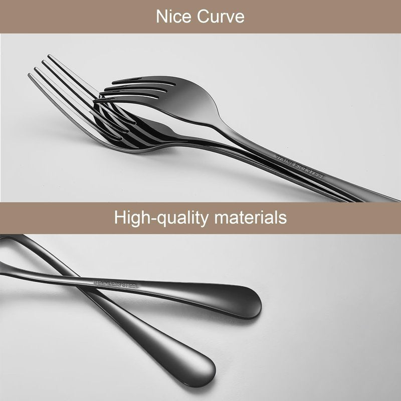 Black forks Food-Grade stainless steel dinner forks 24pcs Dishwasher Safe kitchen forks metal 8inch silverware (8inch dinner forks set (24 Piece))