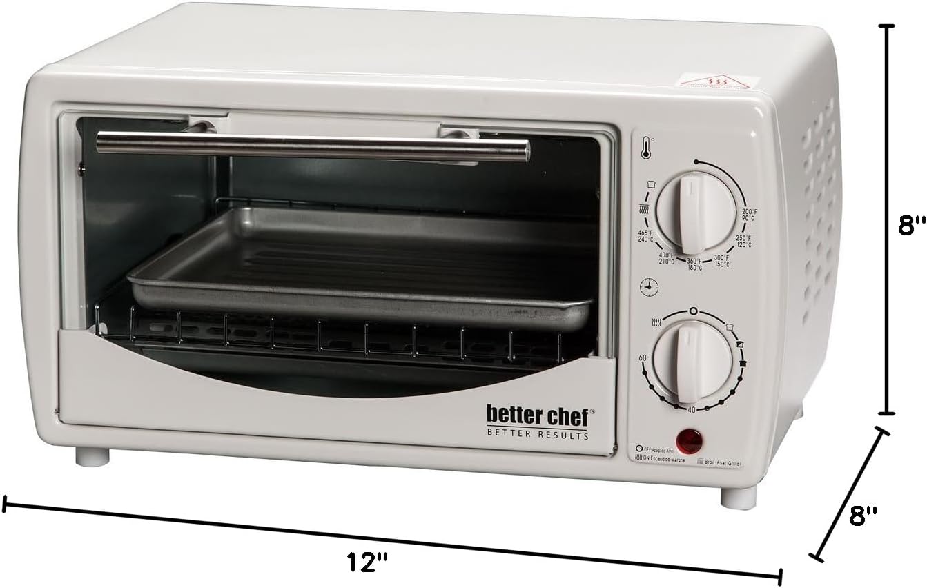 Better Chef Basic Toaster Oven: 4-Slice, 60-Minute Timer, Slide Out Rack, Bake Tray, Broil, White
