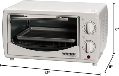 Better Chef Basic Toaster Oven: 4-Slice, 60-Minute Timer, Slide Out Rack, Bake Tray, Broil, White