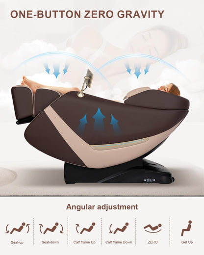 RELX 2026 Massage Chair Full Body, Zero Gravity Airbag Shiatsu Massage Chair with SL-Track, Heating, AI Control, Body Scan, 13 Modes, Foot Rollers, and Deep Yoga Stretch (Coffee)