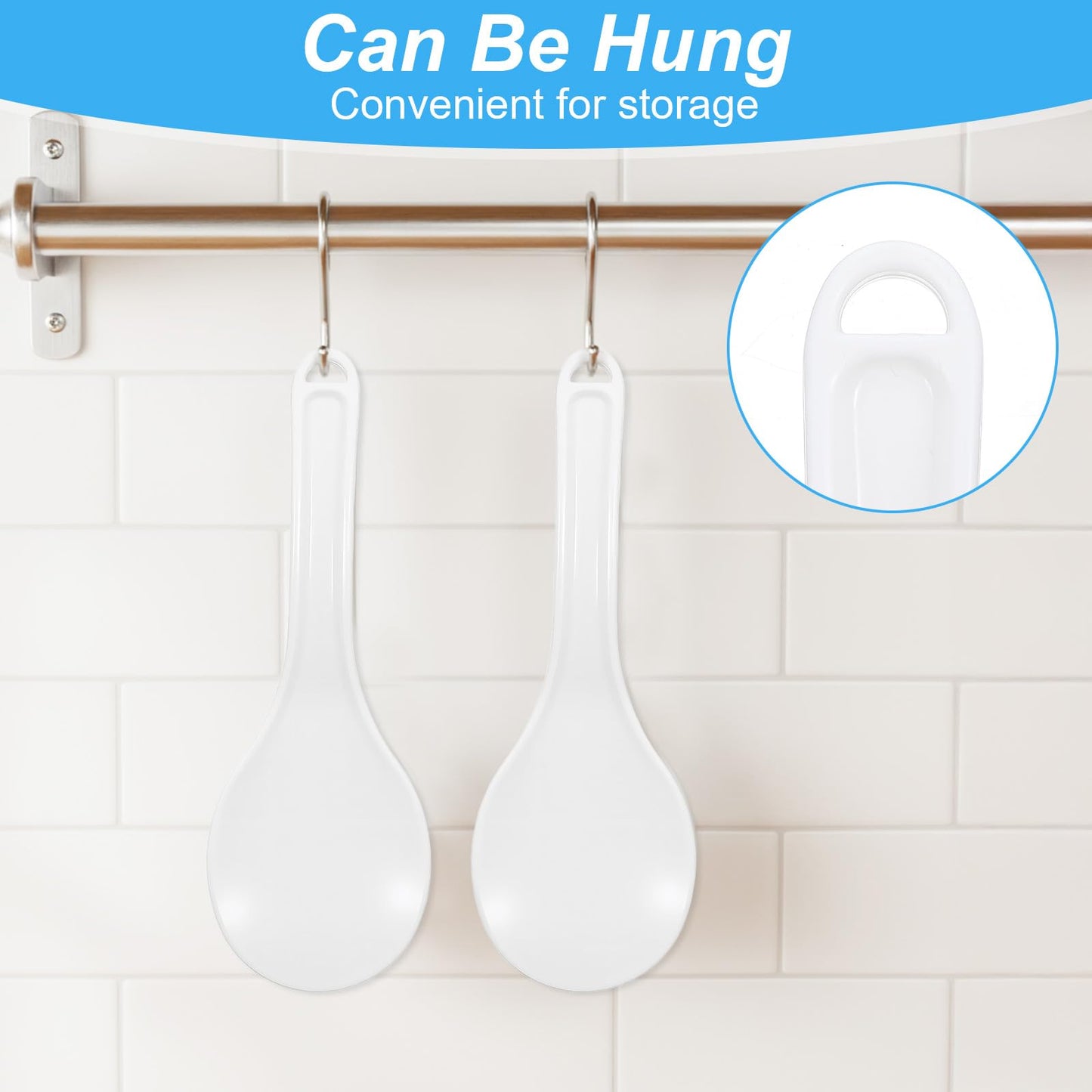 2 PCS Plastic Rice Spoon Paddle, Non Stick Hanging Rice Spatula, 7.67 Inch Heat Resistant Rice Cooker Serving Spoon for Kitchen Restaurant Grains (White)