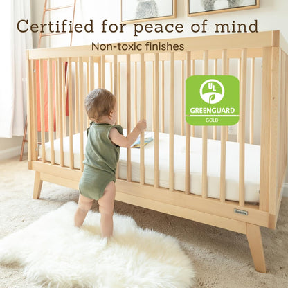dadada Baby Soho 3-in-1 Convertible Wooden Crib to Toddler Bed - Made in Italy, GREENGUARD Gold Certified, Baby-Safe Finish, Handcrafted Beechwood, Modern Design, 3 Adjustable Heights (Natural)