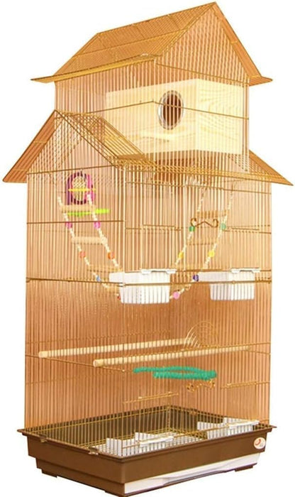 KYTGFH Professional Birdcage Pet Supplies Bird Carrier Gardening Decor Parrot Cages for Large Birds, Household Large Golden Parrot Cage, House-Shaped Decorative Bird Cage, Parak,Gold e