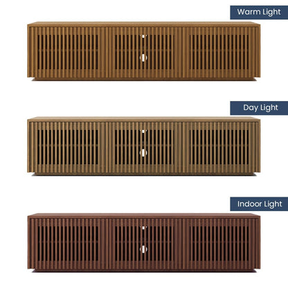 POVISON Full Assembled Mid Century Modern TV Stand, Wood Slatted Media Console for 65 inch TV, Entertainment Center with Storage for Living Room, Low Cabinet with Removable Shelves