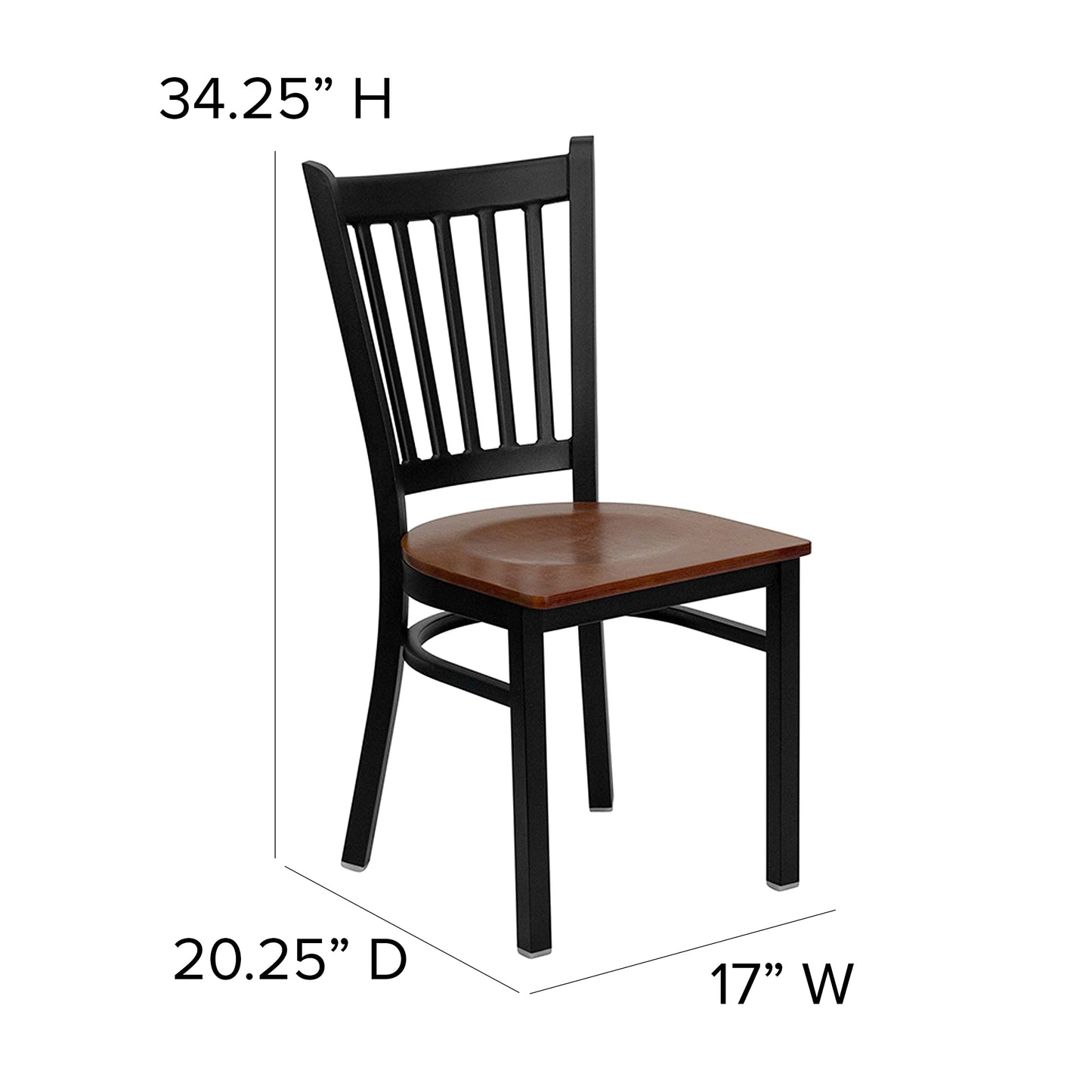 Flash Furniture 4 Pack HERCULES Series Black Vertical Back Metal Restaurant Chair - Cherry Wood Seat
