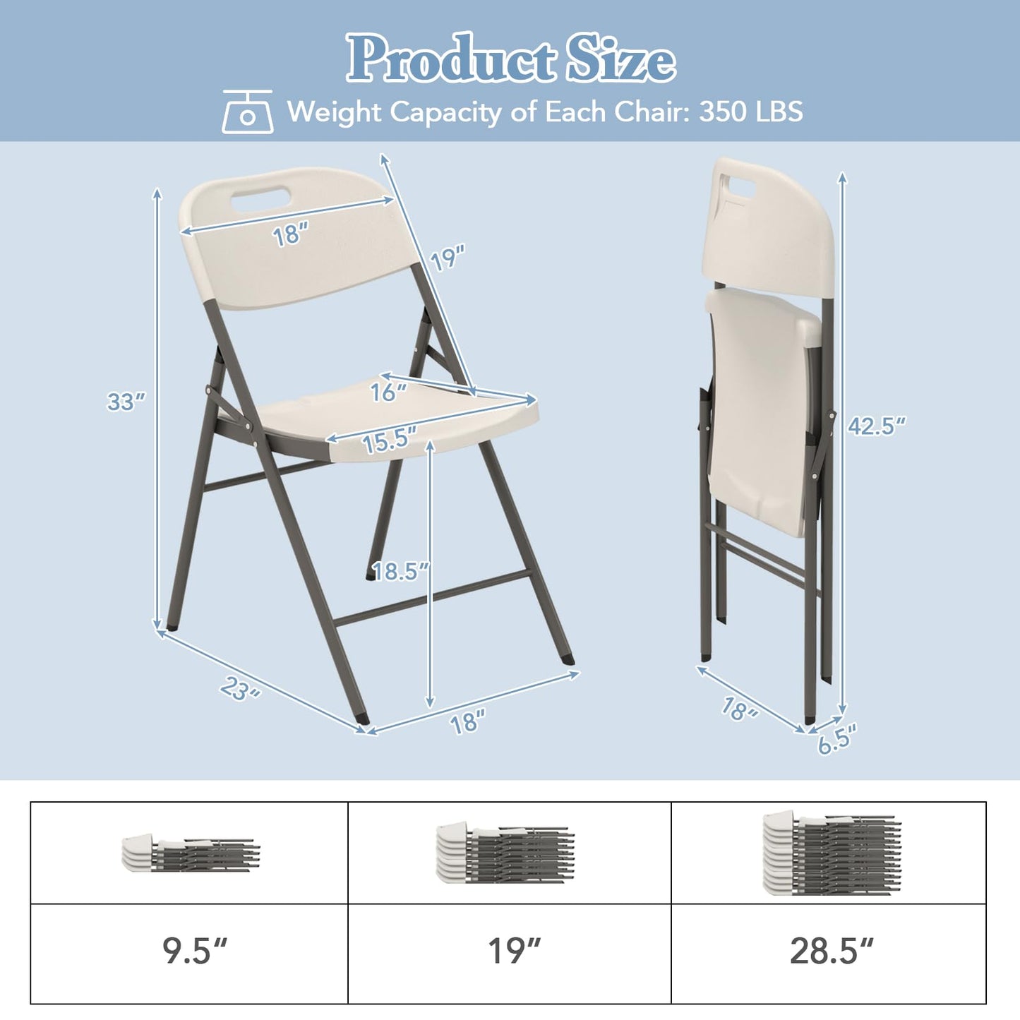 COSTWAY 12 Pack Folding Chairs, Stackable Plastic Chairs w/Waterproof Seat, Heavy-Duty Metal Frame, Handle Slot, 350 LBS Capacity, Portable Indoor Outdoor Event Chairs for Office Wedding Party, White