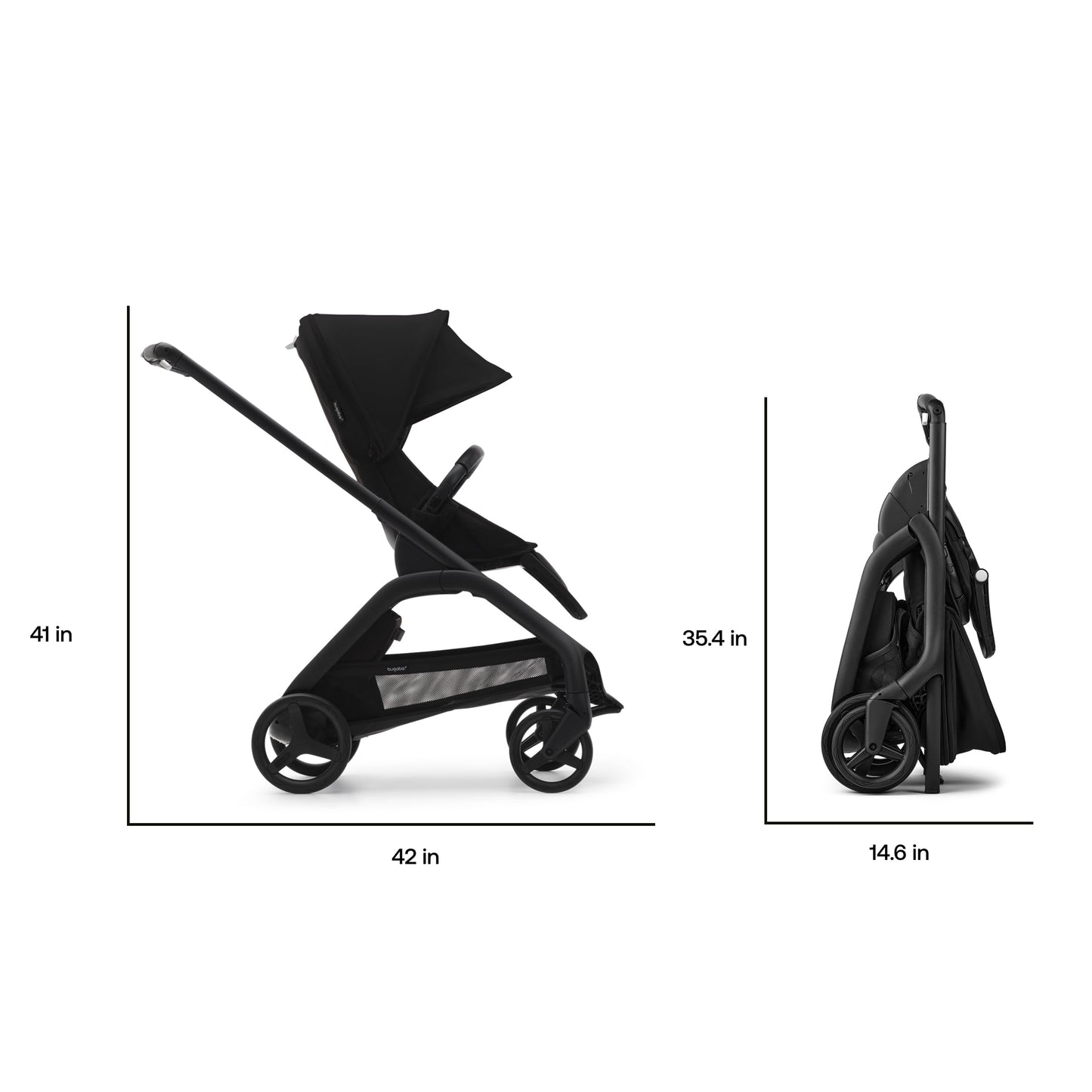 Bugaboo Dragonfly City Stroller - Lightweight Compact Baby Stroller with One Hand Easy Fold in Any Position, Full Suspension, XL Underseat Basket - Midnight Black