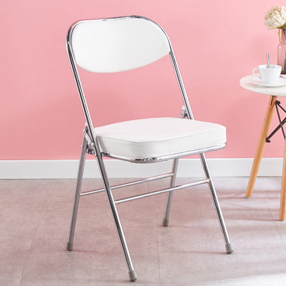 Folding Chairs Indoor-Easy To Clean Visitor Conference Temporary Seat Foldable Chairs Pu Seat-Patio Chairs Metal Frame Foldable Chair For Desk Home Garden Office Computer Desk Stool (White X1)