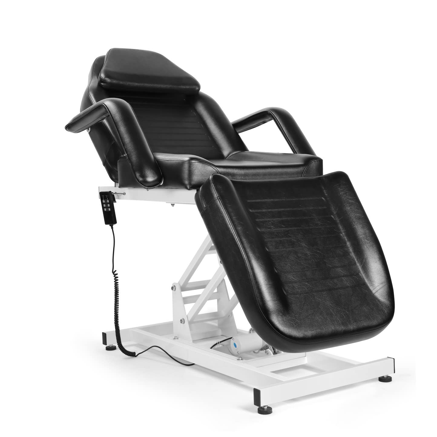 Salonsunny Electtric Salon Beauty Bed Chair Black Round Base Hydraulic Pump All Purpose Styling Chair Barbering Reclining Spa Massage Equipment