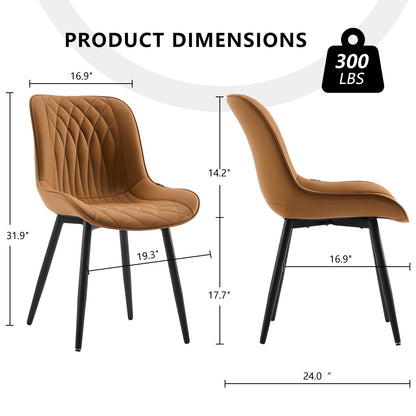YOUNIKE Tan Faux Leather Dining Chairs Set of 2 Mid-Century Modern High Padded Back Comfy Upholstered Kitchen Chairs with Metal Legs Wide Seat Accent Side Chair for Dining/Living/Waiting Room