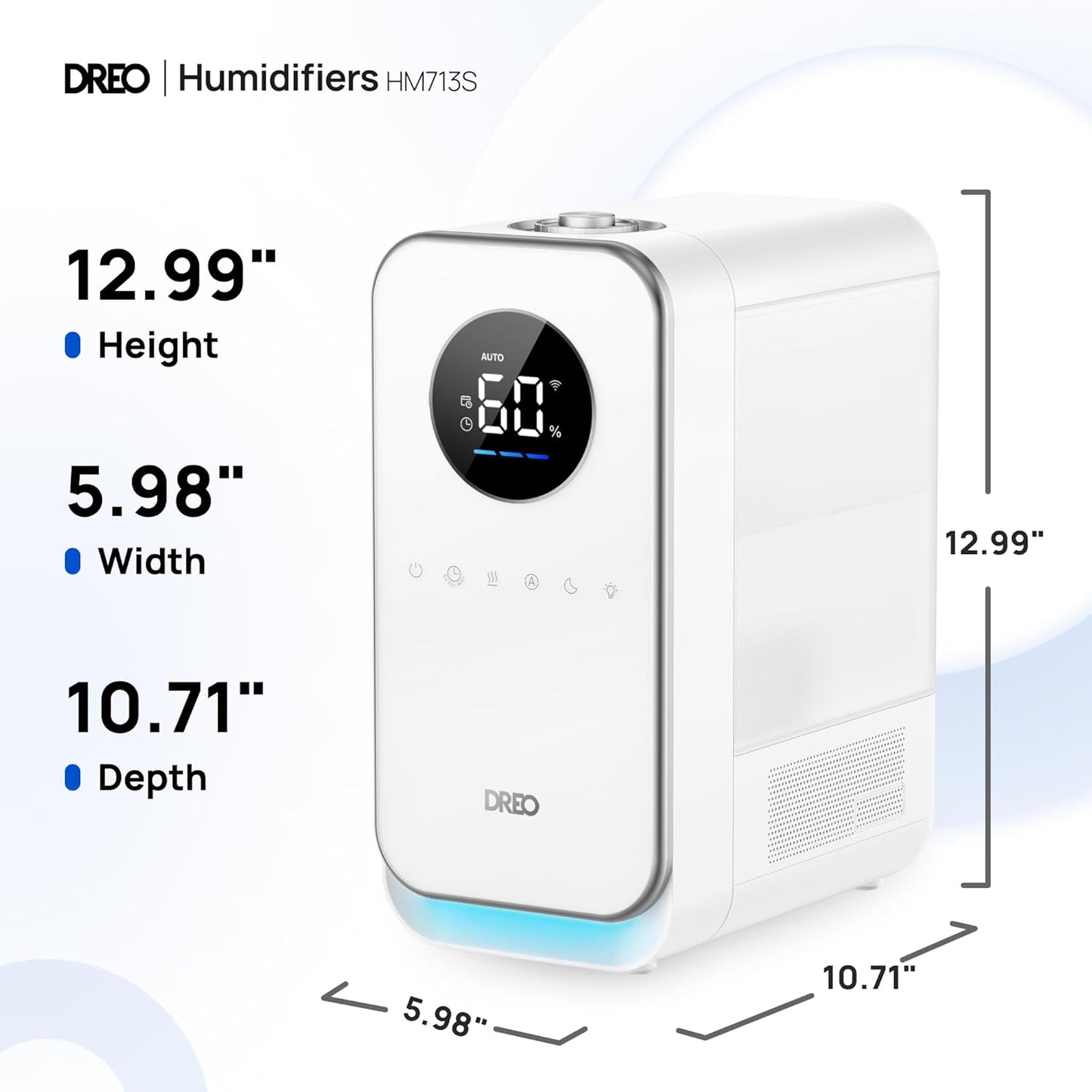 50 5L, DREO Humidifiers for Bedroom, Top-filled Smart Quiet Cool Mist Humidifier for Large Room, Hours Runtime