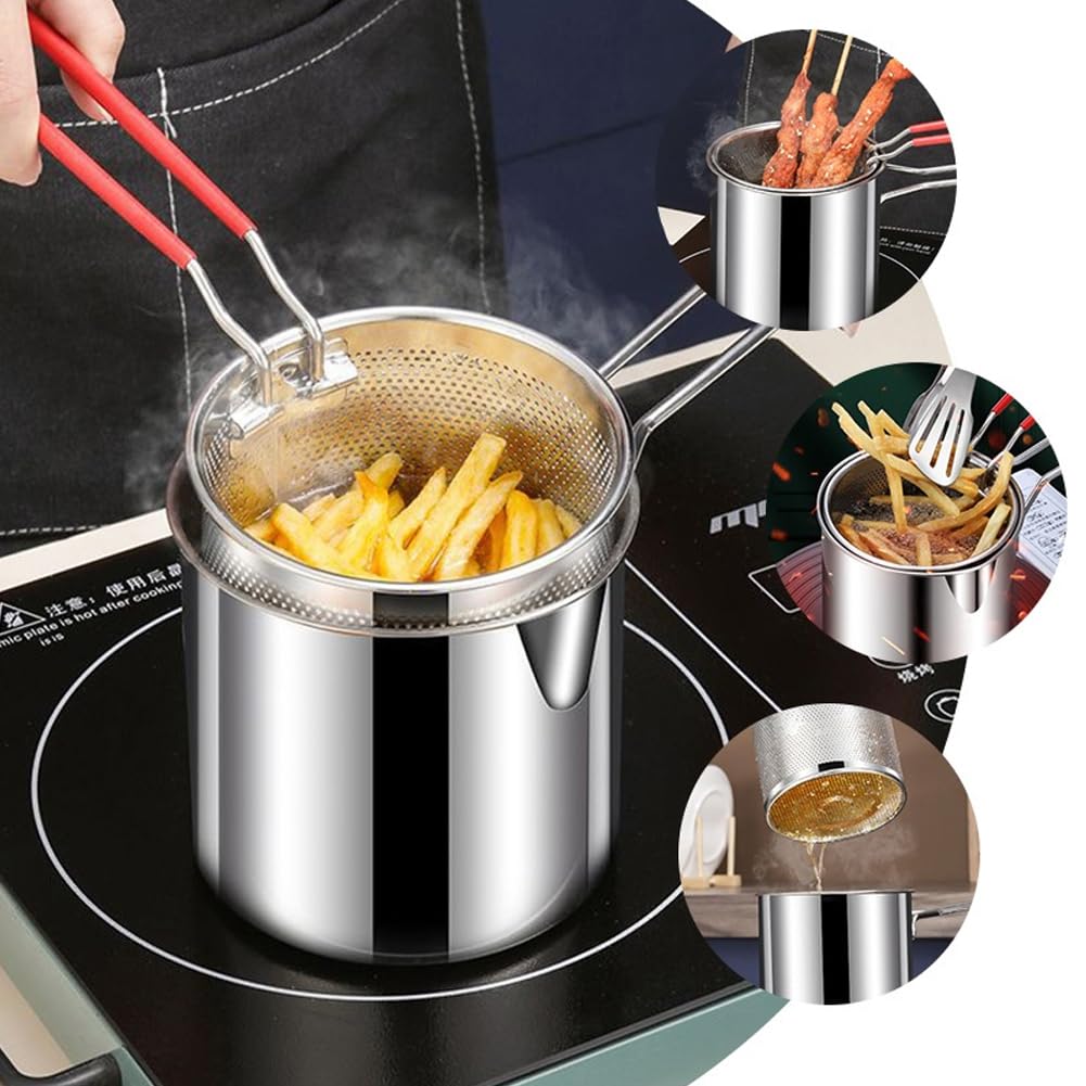 304 Stainless Steel Deep Fryer Pot with Basket, Stove Top Deep Fryer with Easy Grip Handle, Large Capacity Multifunctional Oil Strainer Pot For Frying Fish Shrimp Fries Chicken(Silver)