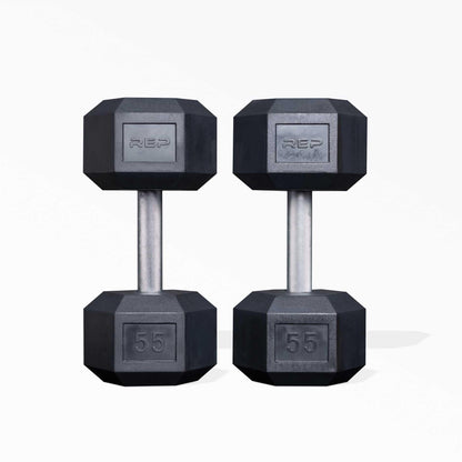 Rep Fitness 55lb-75 lb Dumbbell Set- Rubber Hex, Low Odor, Fully Knurled- Made for Heavy Lifting
