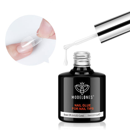 modelones 9 in One Gel Nail Glue Brush On Nail Glue 15 ml for Tips, Rhinestones, Base Coat, Blooming Art Gel Kit for Press on Nails Acrylic Tips U V Lamp Needed 2Pcs