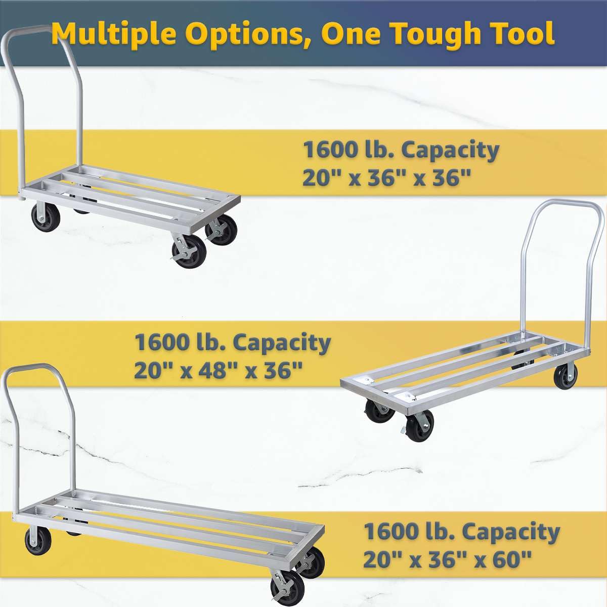 20" x 48" Mobile Aluminum Dunnage Rack - 1600 lb. Capacity with Handle, Heavy-Duty Rolling Platform Truck, NSF Storage Rack with Casters for Commercial Kitchen, Warehouse, Food Service