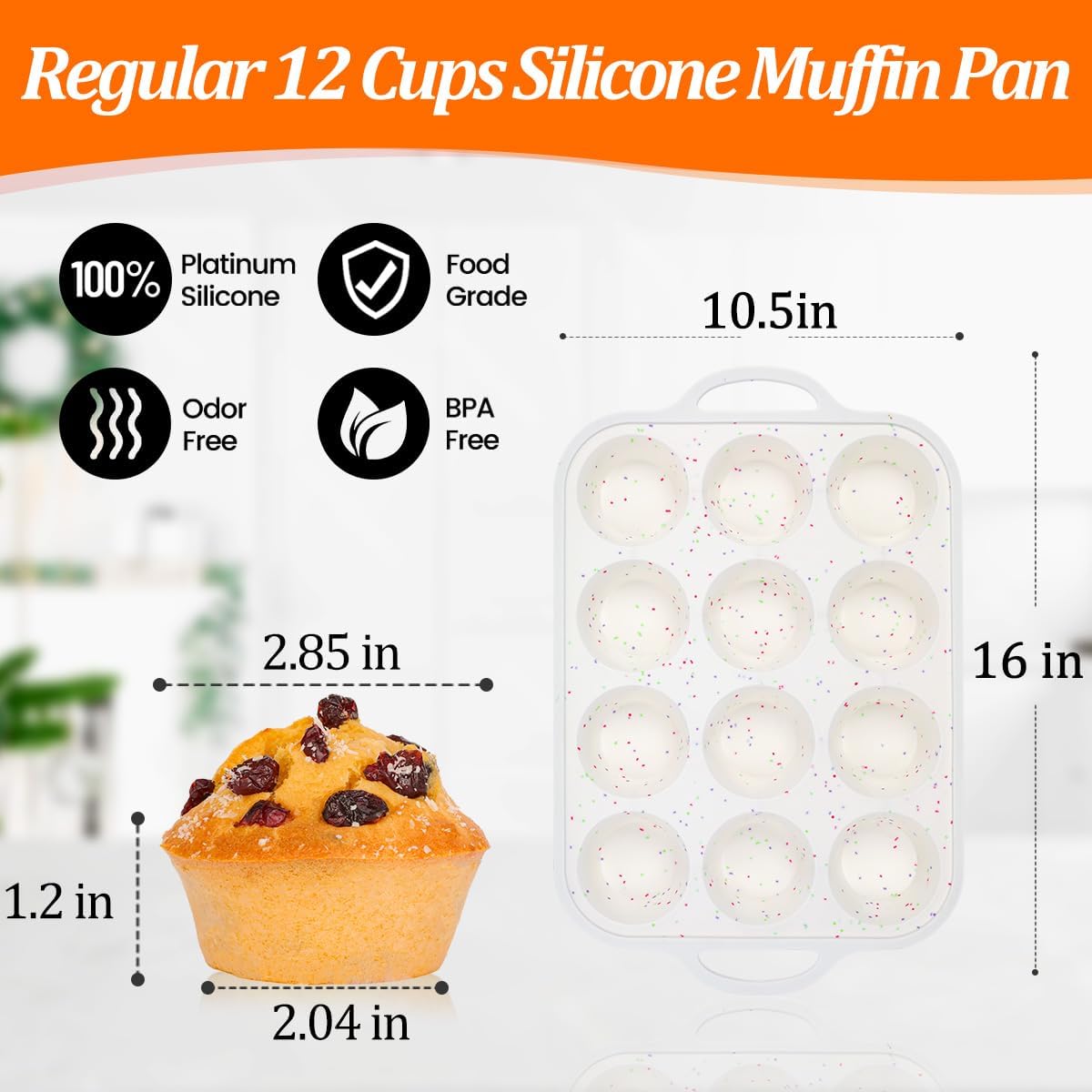 Silicone Muffin Pans for Baking, with Metal Reinforced Frame 2.8 Inch Regular Size Silicone Molds Nonstick 12 Cups for Baking Homemade Muffins, Cupcakes, Egg Bites 2 Pack Dishwasher Safe BPA Free