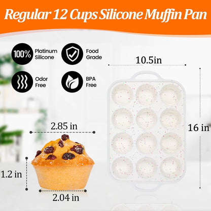 Silicone Muffin Pans for Baking, with Metal Reinforced Frame 2.8 Inch Regular Size Silicone Molds Nonstick 12 Cups for Baking Homemade Muffins, Cupcakes, Egg Bites 2 Pack Dishwasher Safe BPA Free