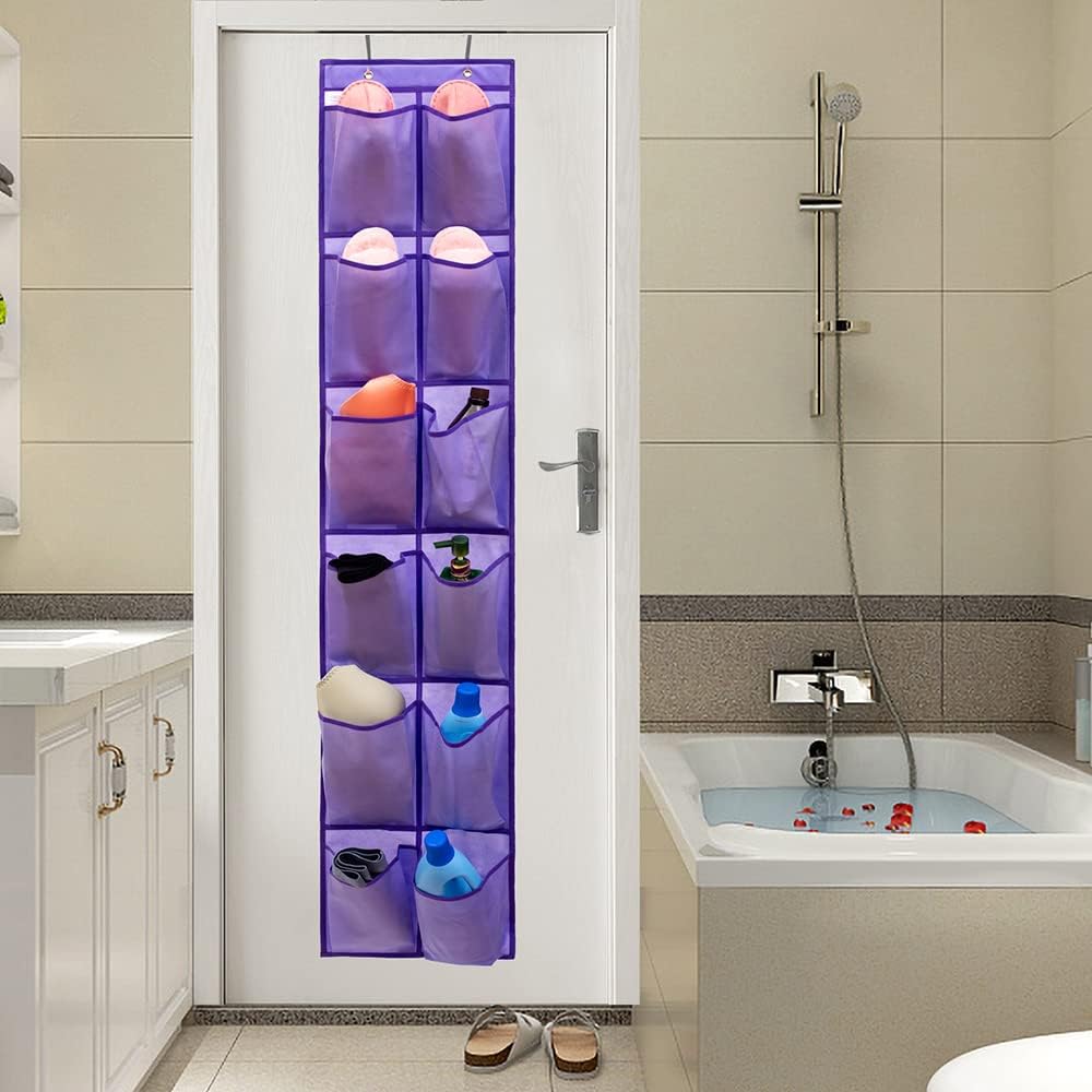 Hanging Storage Organizer Over the Door Shoes with 12 Large Fabric Pockets for Closet Shoe Holder (PURPLE)