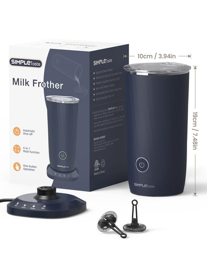 SIMPLETASTE Milk Frother, 4-in-1 Electric Milk Frother and Steamer, Automatic Warm and Cold Foam Maker and Milk Warmer for Latte, Cappuccinos, Dark Blue