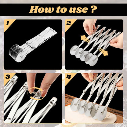 5 Wheel Pastry Cutter, Stainless Pizza Slicer, with1 Pc Double Wheel Cutter, Expandable Dough, Multi-Round Pastry Knife Baking Roller Cookie Dough Divider
