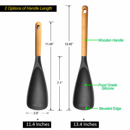 VOVOLY Cooking Spoon for Nonstick Cookingwares, Silicone Spoon Spoon for Mixing, Scoop, and Scrape, Black (13.4''+11.4" Black 2-Pack)