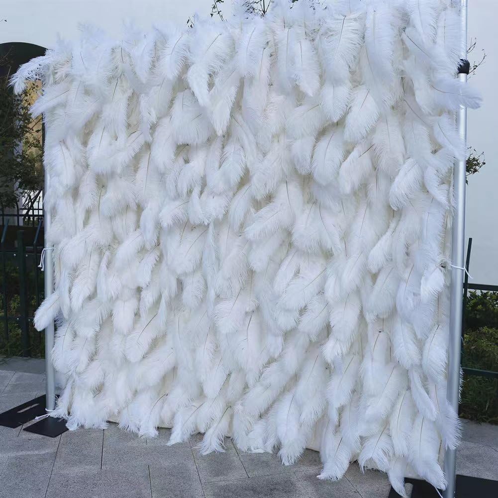 UYCVT Flower Wall Panels White Ostrich Feather Artificial Blooms Flower Wall Panel Silk Floral Faux Ostrich Feather Wall Backdrop Decor for Wedding Party Event Brida