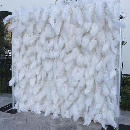 UYCVT Flower Wall Panels White Ostrich Feather Artificial Blooms Flower Wall Panel Silk Floral Faux Ostrich Feather Wall Backdrop Decor for Wedding Party Event Brida
