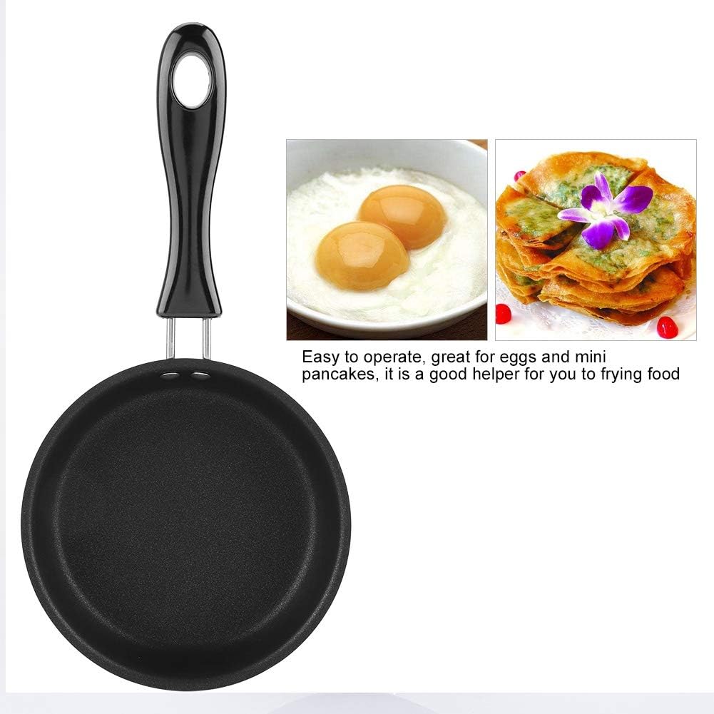 GOWENIC Egg Mini Frying Pan, Black, 12cm Household Small Kitchen Cooker for Frying Eggs