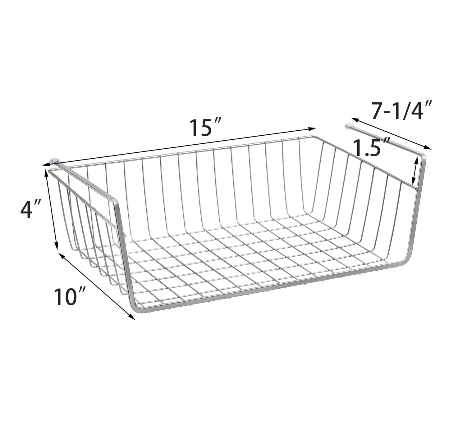 Jucoan 3 Pack Under Shelf Baskets, 15 x 10 x 5.5 Inch Slide in Wire Hanging Storage Baskets Under Cabinet Shelf Storage Baskets for Kitchen Pantry Cupboard Dorm Room Closet Bookshelf, Large