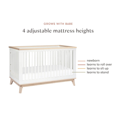 Babyletto Scoot 3-in-1 Baby Crib Convertible to Wooden Toddler Bed, Daybed - GREENGUARD Gold Certified - Easy Assembly, Made of 100% Solid Wood - Includes Toddler Conversion Kit - White/Washed Natural