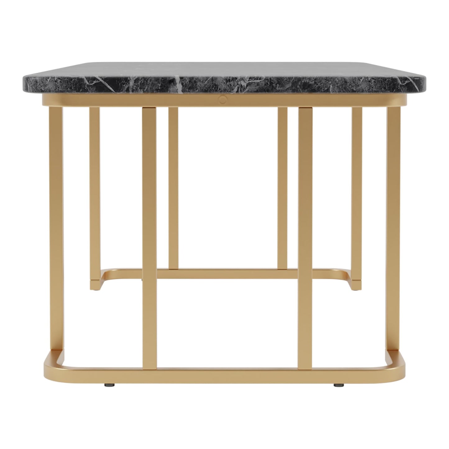 24/7 Shop at Home Scheben Modern Faux Marble Top 2-Piece Coffee Table Set with U-Shaped Metal Base for Living Room, Bedroom, Home Office, Gold Coating and Black