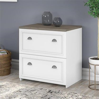BOWERY HILL 2 Drawer Lateral File Cabinet, 30W x 20D x 30H, Engineered Wood, Pure White and Shiplap Gray Finish, Smooth Ball Bearing Slides, Farmhouse Style Home Office Filing Storage