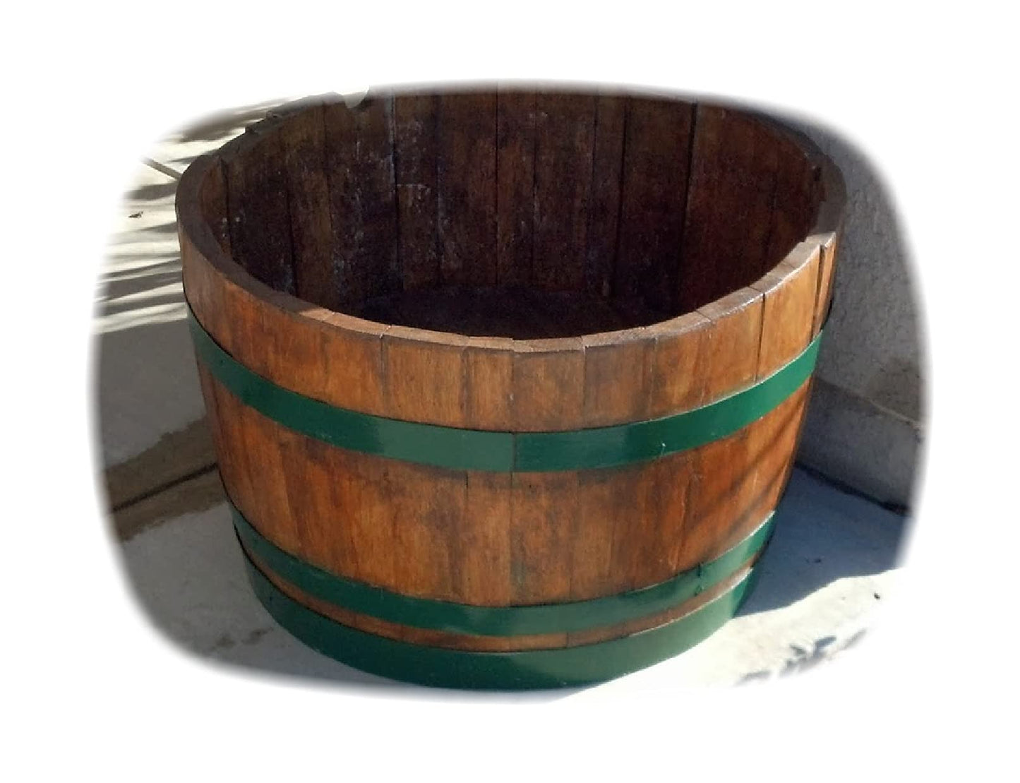 Decorative Half Wine Barrel Table with Glasstop (Red)