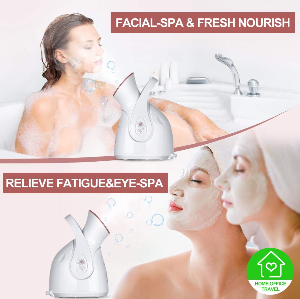 Amconsure Facial Steamer - Nano Ionic Face Steamer Warm Mist Steamer for Home Sauna SPA, Humidifier for Face Steamer for Deep Cleaning Unclogs Pores Sinuses - Bonus 5 Piece Stainless Steel Skin Kit