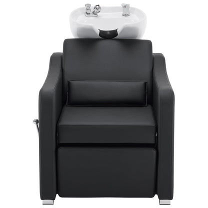 BarberPub Backwash Shampoo Station Chair, Adjustable Porcelain Ceramic Hair Wash Bowl with Chair, Shampoo Station for Barber Shop, Spa Beauty Salon Equipment 9364 (Black)