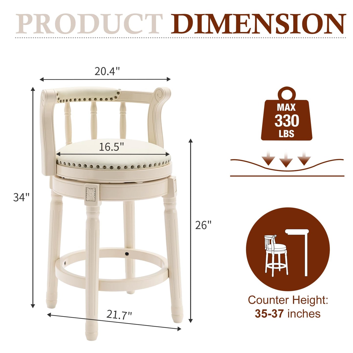 CozyRain Bar Stools Modern Swivel Barstools, Kitchen Counter Genuine Leather Upholstered Bar Stool Island Barstool with Footrest for Home Kitchen Dining Room (White, Seat Height 26 in)