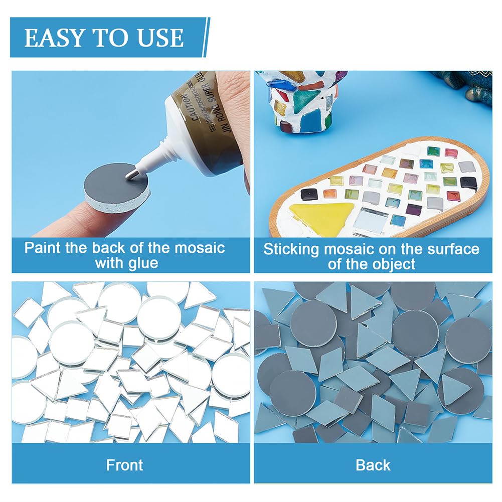 PH PandaHall 2.5~4mm Thick Mirror Tile, 180pcs 4 Shapes Mosaic Tiles Glass Mirrors Round/Triangle/Rhombus/Square Decorative Craft Mirrors DIY Tiles Mirror Pieces for Crafts Art Wall Home Jewelry Frame