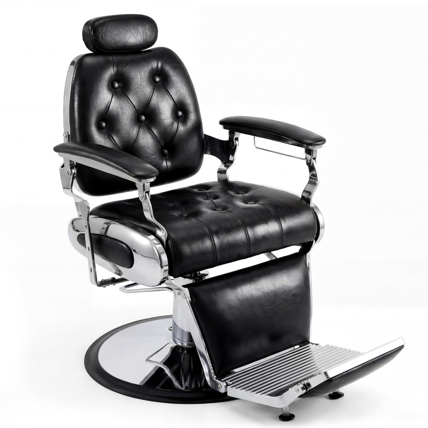 Oakvera Barber Chair, Heavy Duty Vintage Recline Hydraulic Barber Chair with Towel Bar, 360° Swivel All Purpose Professional Salon Chair Barber Shop Beauty Salon Shampoo Equipment, Black and Sliver