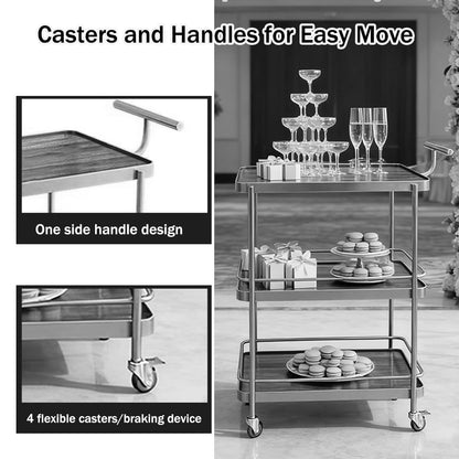 FGQuelleBM Modern 3-Tier Serving Cart, Hotel Liquor Cart with Brake Wheels & Handles, Perfect for Gourmet Food, Wine & Coffee Service(Gold White)