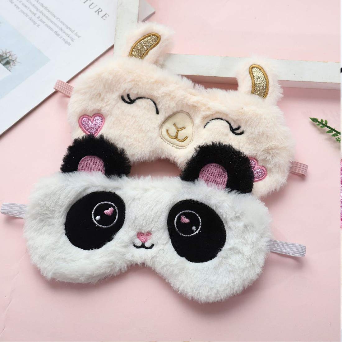 Cute Animal Sleeping Mask Soft Plush Blindfold Cute Rabbit Panda Koala Eye Cover Eyeshade for Kids Teens Girls Women (Flamingo)