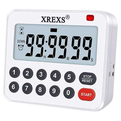 XREXS Digital Kitchen Timer Magnetic Countdown Up Cooking Loud Alarm and Mute Optional, Magnet and Stand, Large Display Classroom Timer for Teachers (2 Batteries Included) Upgraded Version