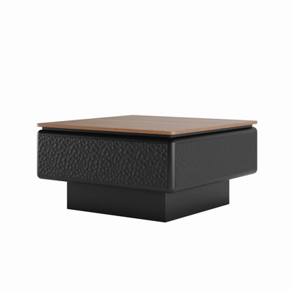 GDFStudio 31" Square Coffee Table with Lift Top Storage, Mid Century Modern Hammered Texture Center Table, Wooden Curved Tea Side Table with Hidden Compartment for Living Room Small Space, Black+Brown