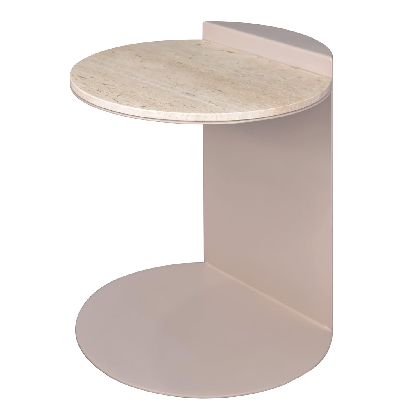 JONATHAN Y Evelyn Modern Natural Marble C-Shaped End Table, 20" Round Side Snack Table with Matte Pink Beige Iron Frame for Living Room, Small Accent Table for Sofa MTB1102A