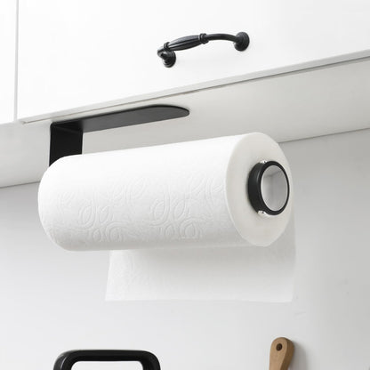 theaoo Under Cabinet Paper Towel Holder for Kitchen, Easy One-Handed Tear, Quick Release Knob for Easy Roll Loading, Wall-Mounted Dispenser, Self-Adhesive or Drill Mounting, Black Stainless Steel