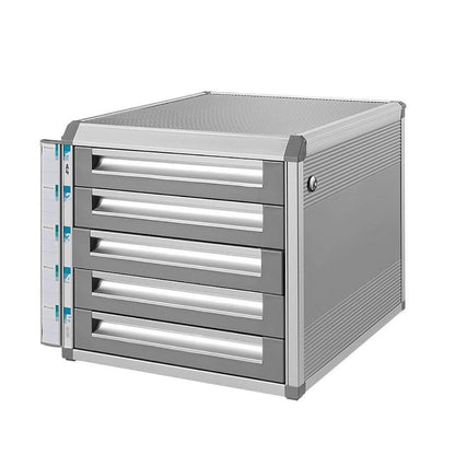 IIPOSAQQ Desktop Drawer Sorter 5 Drawers with Lock Safety Cabinet Storage Cabinet- Sliver(Size:12.6in14.4in11.92in) File Cabinets