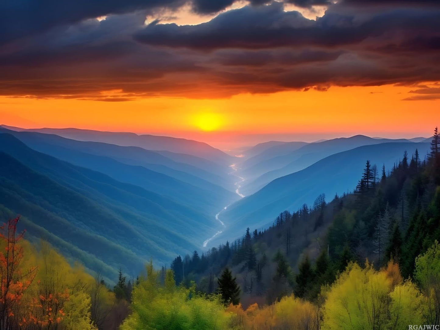 RGAJWIC Mountain Diamond Painting Kits for Adults Sunset in Great Smoky Mountains Diamond Art Kits for Adults Mountain Gem Art Kits for Adults Home Wall Craft Decoration 12x16 inch