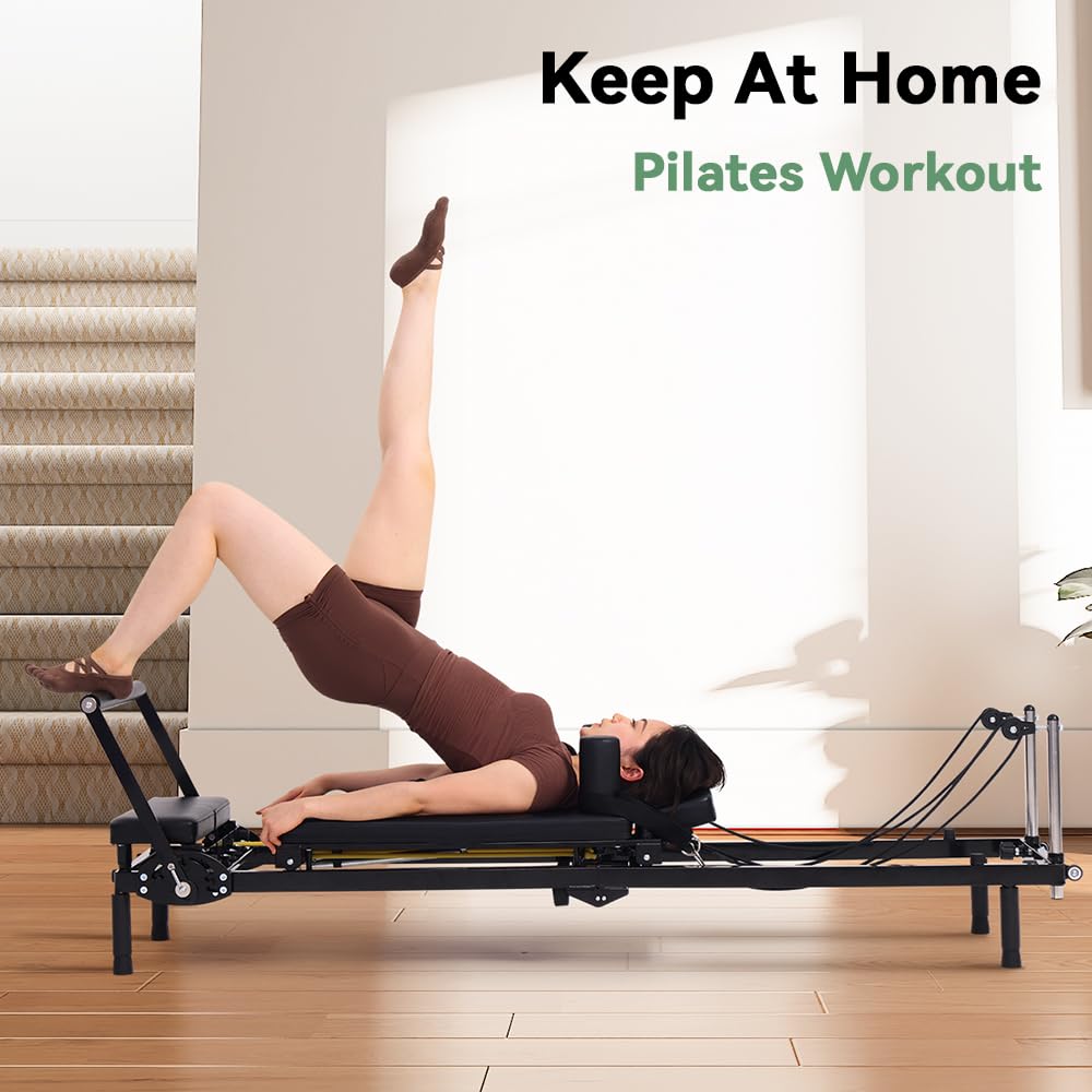 Fairgom Foldable Pilates Reformer Machine, Dual Resistance with Springs and Cords, Pilates Equipment for Home and Gym Use, Suitable for Advanced and Beginners Users, Up to 400 lbs Capacity