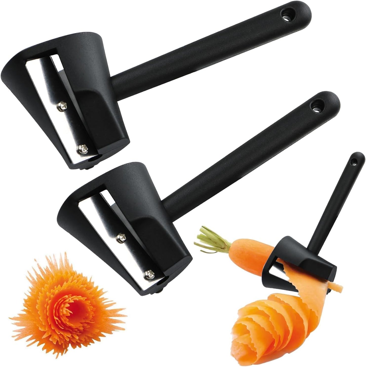 2 Carrot Peeler Pcs Carrot Curler Black Carrot Spiral Shred Slicer Root Vegetables Fruits Slicer Sharpener Garnishing